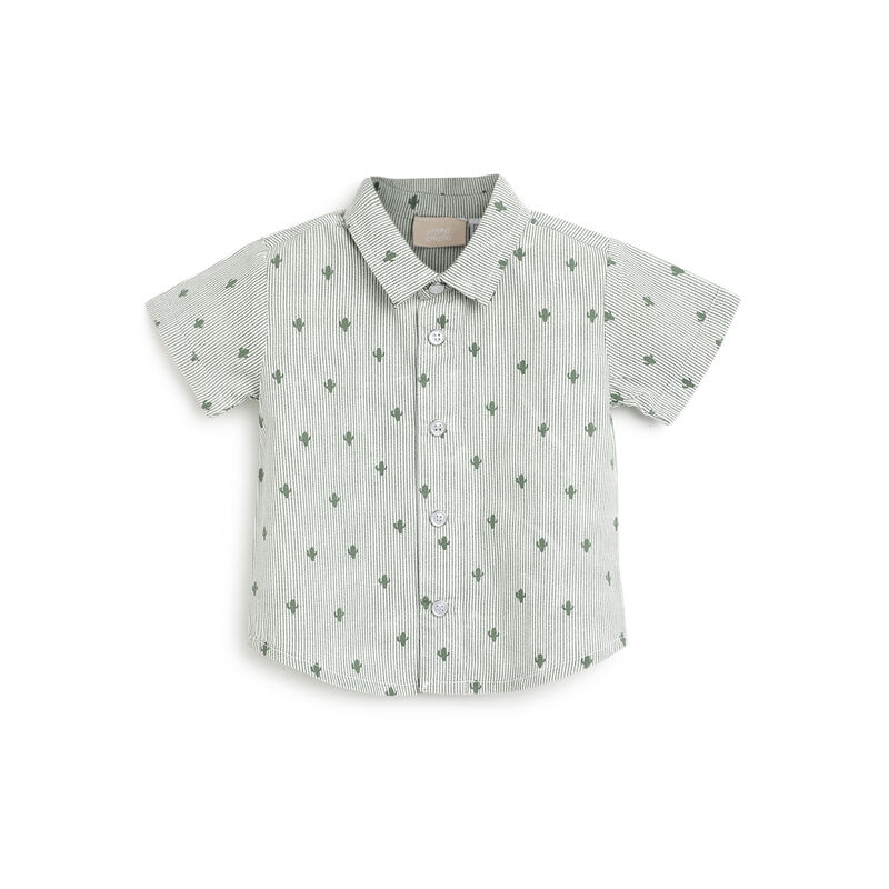 Boys White and Green Printed Short Sleeve Shirt image number null